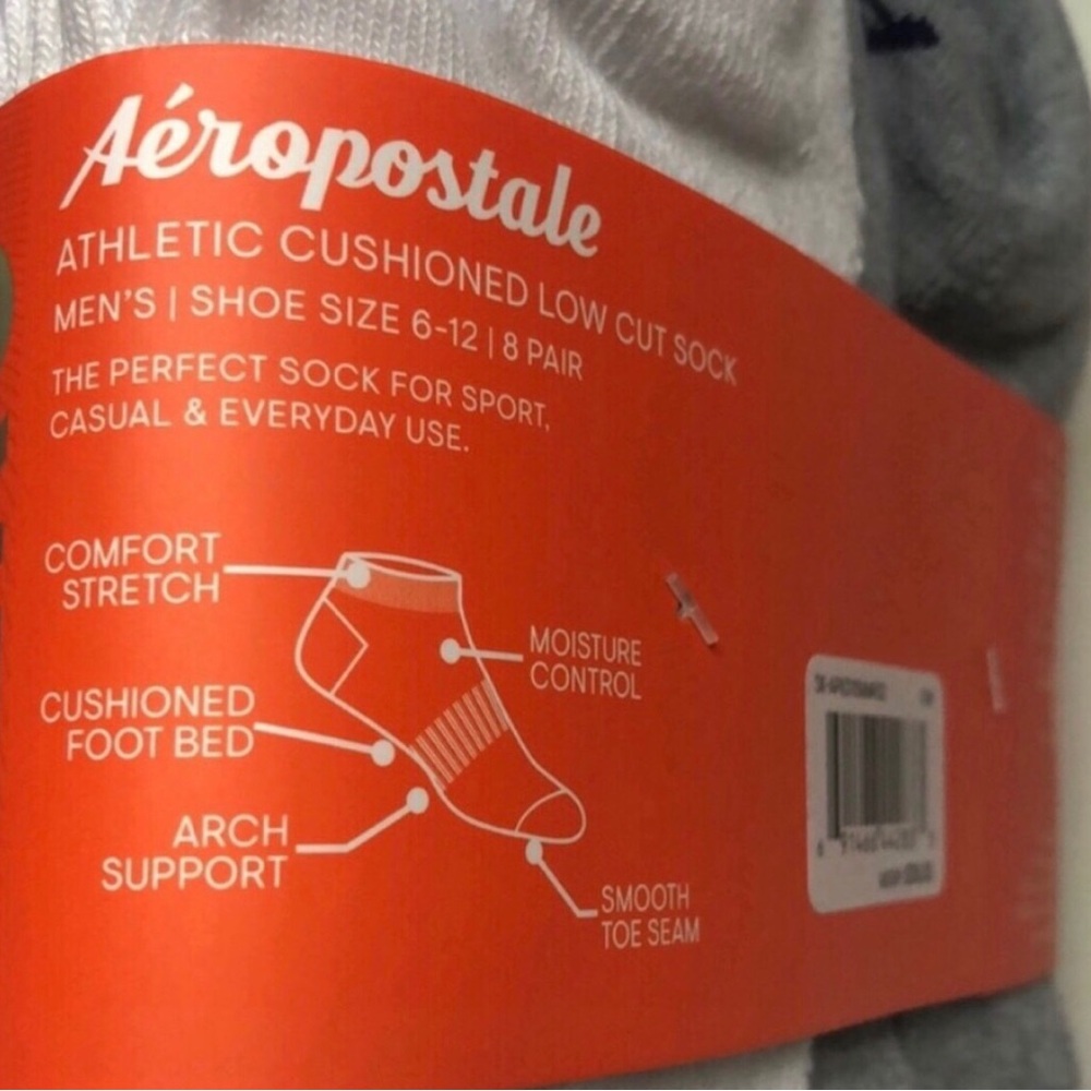 New Socks Aeropostale Package 8 Pairs Mens Gray & White Athletic Low Cut Socks - Picture 13 of 14